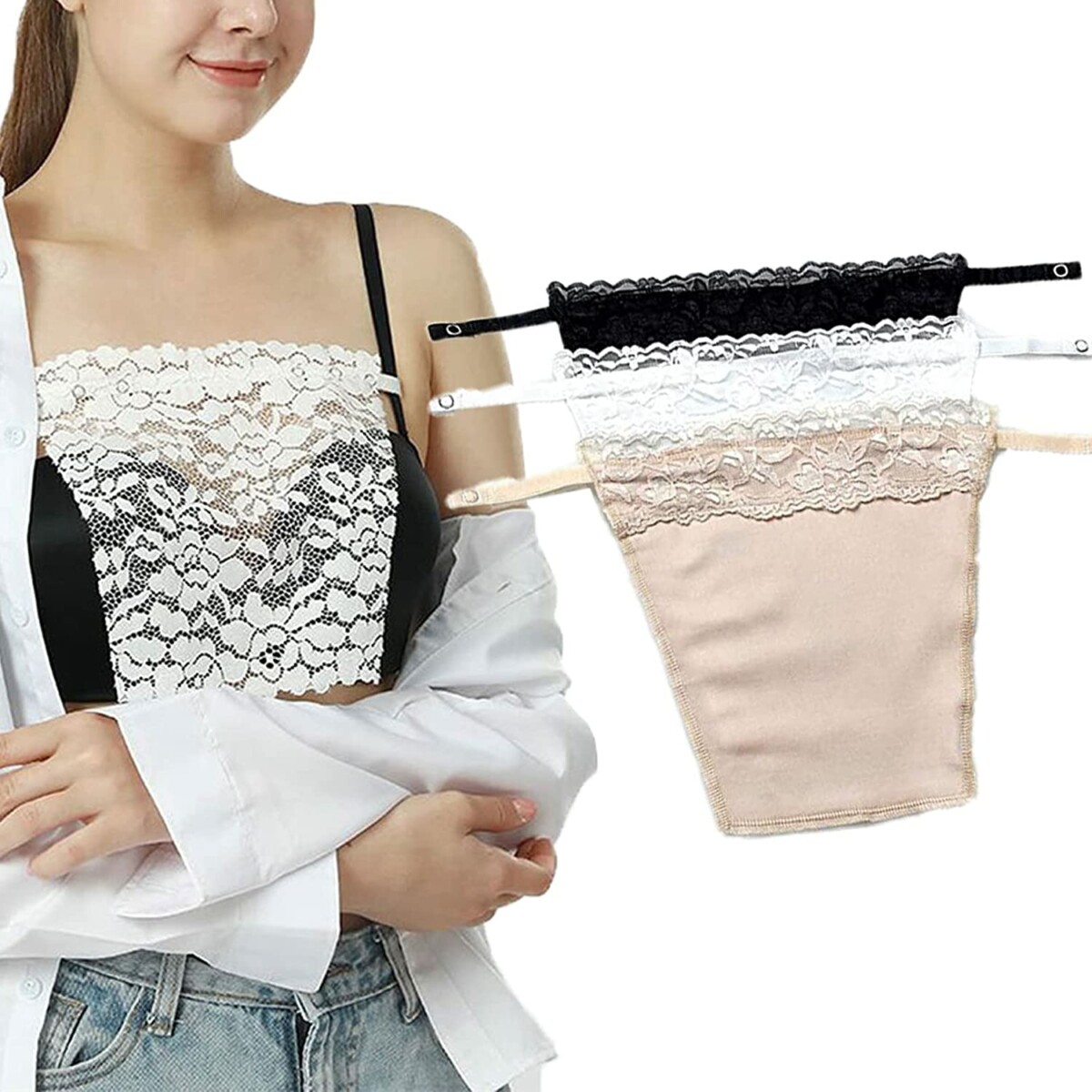 3 pezzi reggiseno invisibile in pizzo per donna