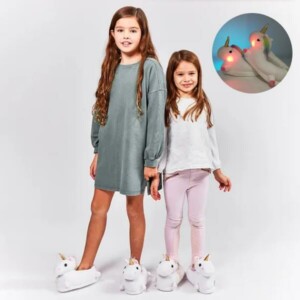 Ciabatte di peluche per bambini con unicorni a LED