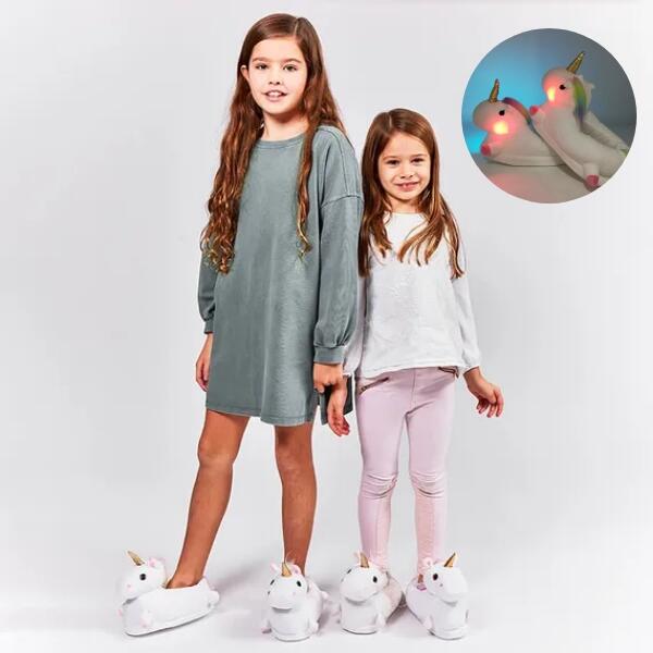 Ciabatte di peluche per bambini con unicorni a LED