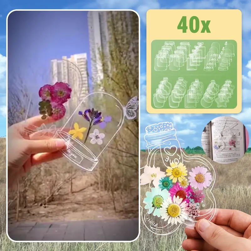 FLOWERMARKS™ SEGNALIBRI DI FIORI SECCHI TRASPARENTI - 80 PZ. 1+1 GRATIS