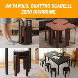 Alternative view of Quado™ - Tavolino multifunzione 4-in-1 in legno massello con sgabelli integrati