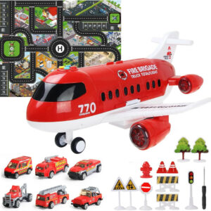 FirePlane™ - Aereo dei Pompieri con Set di Soccorso e Tappetino da Gioco
