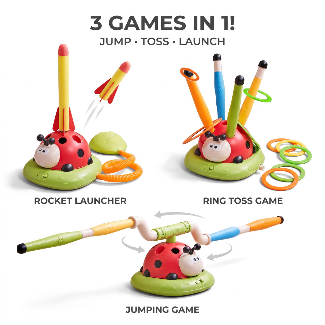 JumpGame™ - Gioco 3 in 1 musicale di salto, lancio degli anelli e razzo a pedale - immagine 6